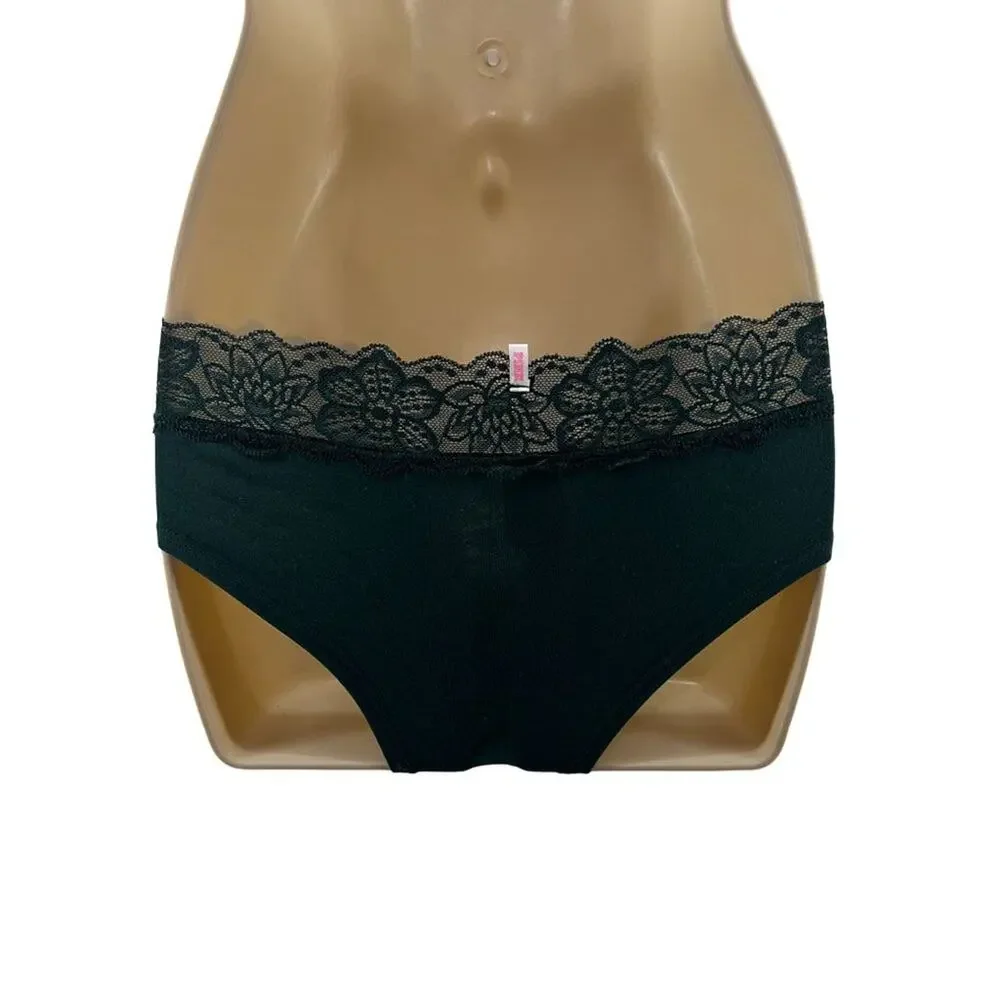 Victoria's Secret PINK  Deep Green Hipster Lace Trim Rhinestone Accent Small